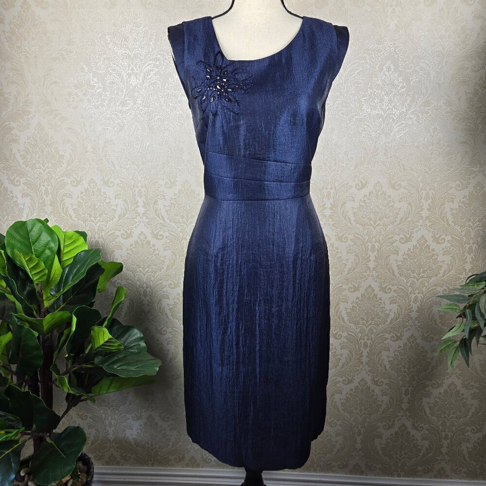 Preston & York Sz 8 "Haley" Dress Navy Blue Black Crystal Embroidered Detail NWT